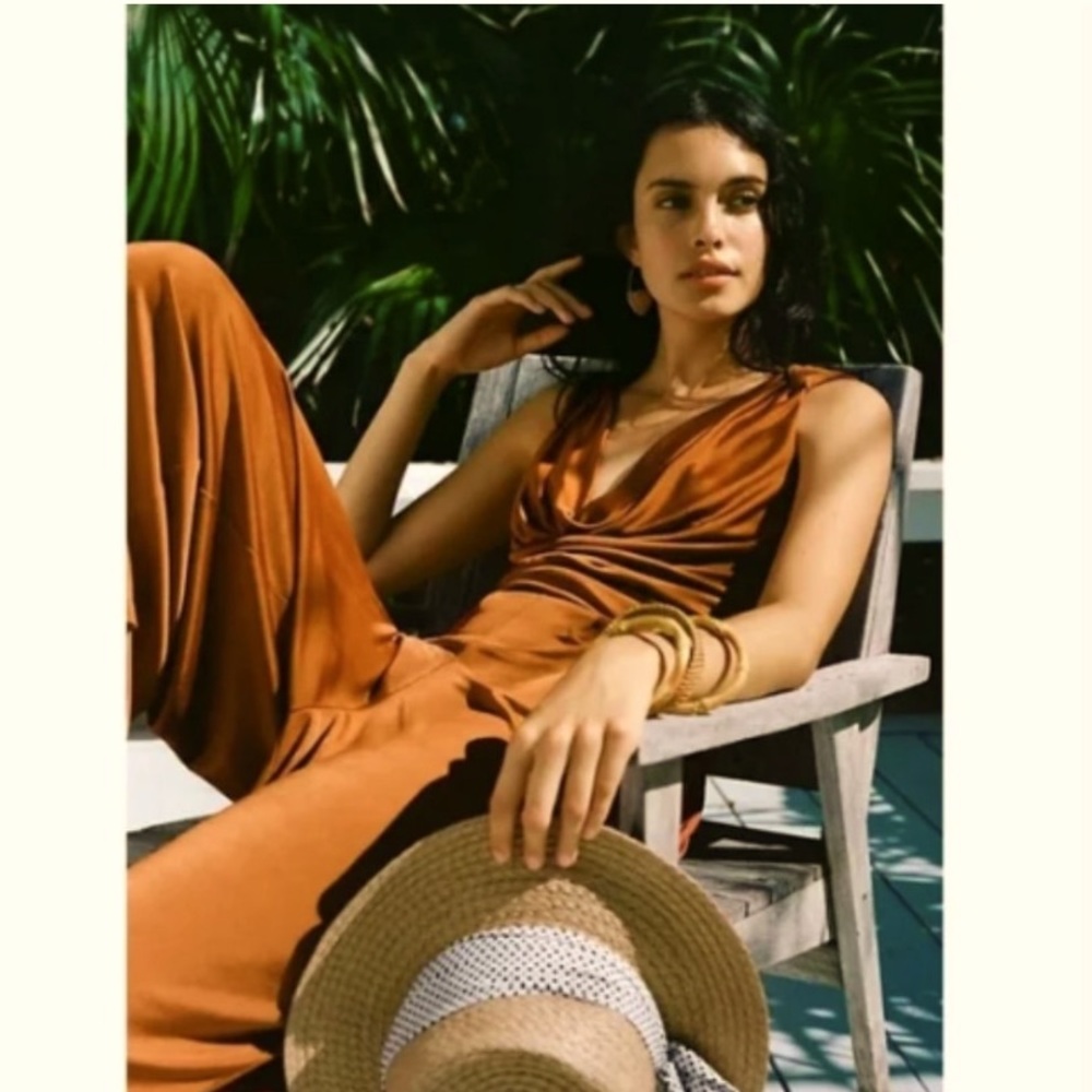 Maeve Anthropologie Enchantment Copper Rust Wide Leg Jumpsuit